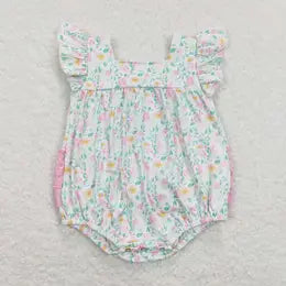 Baby Infant Girls Pink Flowers Ruffles Romper