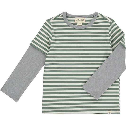 Me + Henry Cameron Mock Sleeve Tee - Green/Blue/Cream