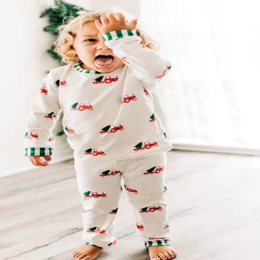 Sugar Bee Clothing Buttflap PJs - Christmas Tractor