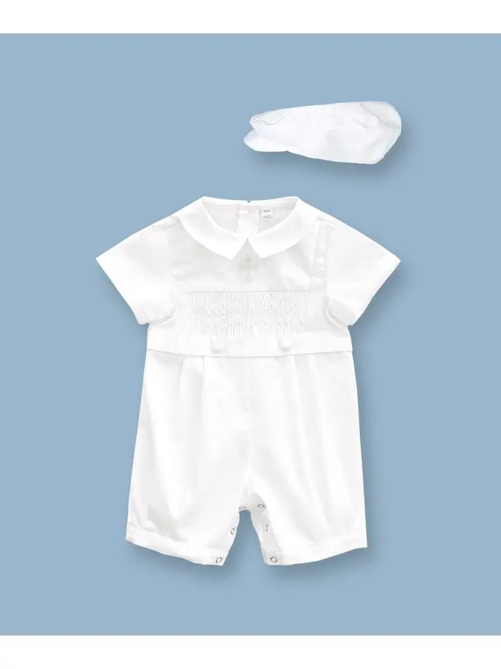 Cross Smocked Romper & Beret