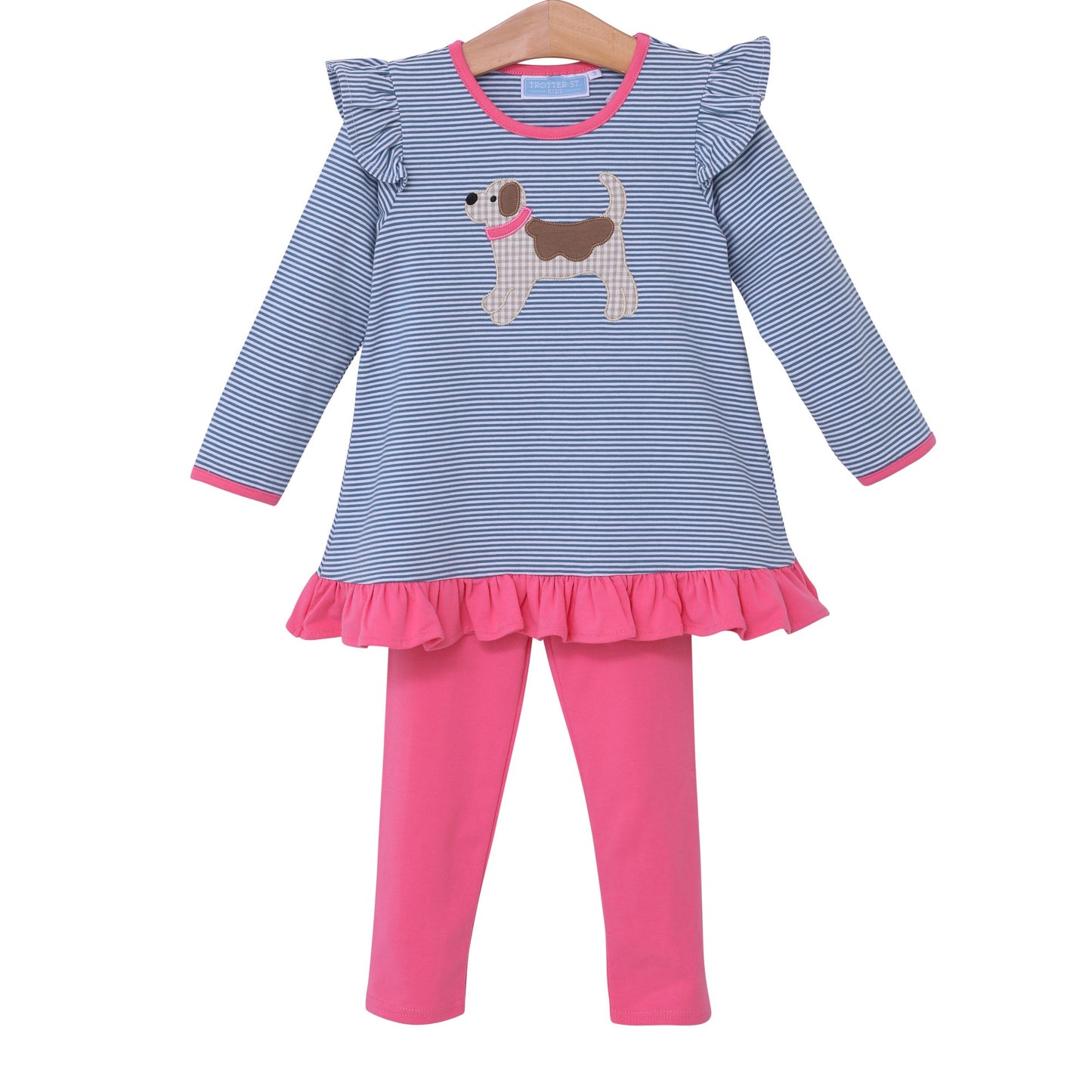 Trotter Street Kids Dog Applique Ruffle Pants Set