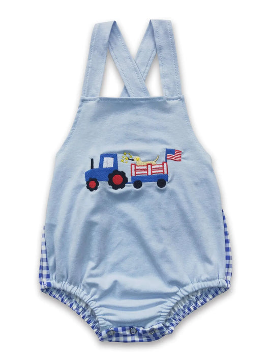 Dog Truck Flag Embroidery 4th of July Romper