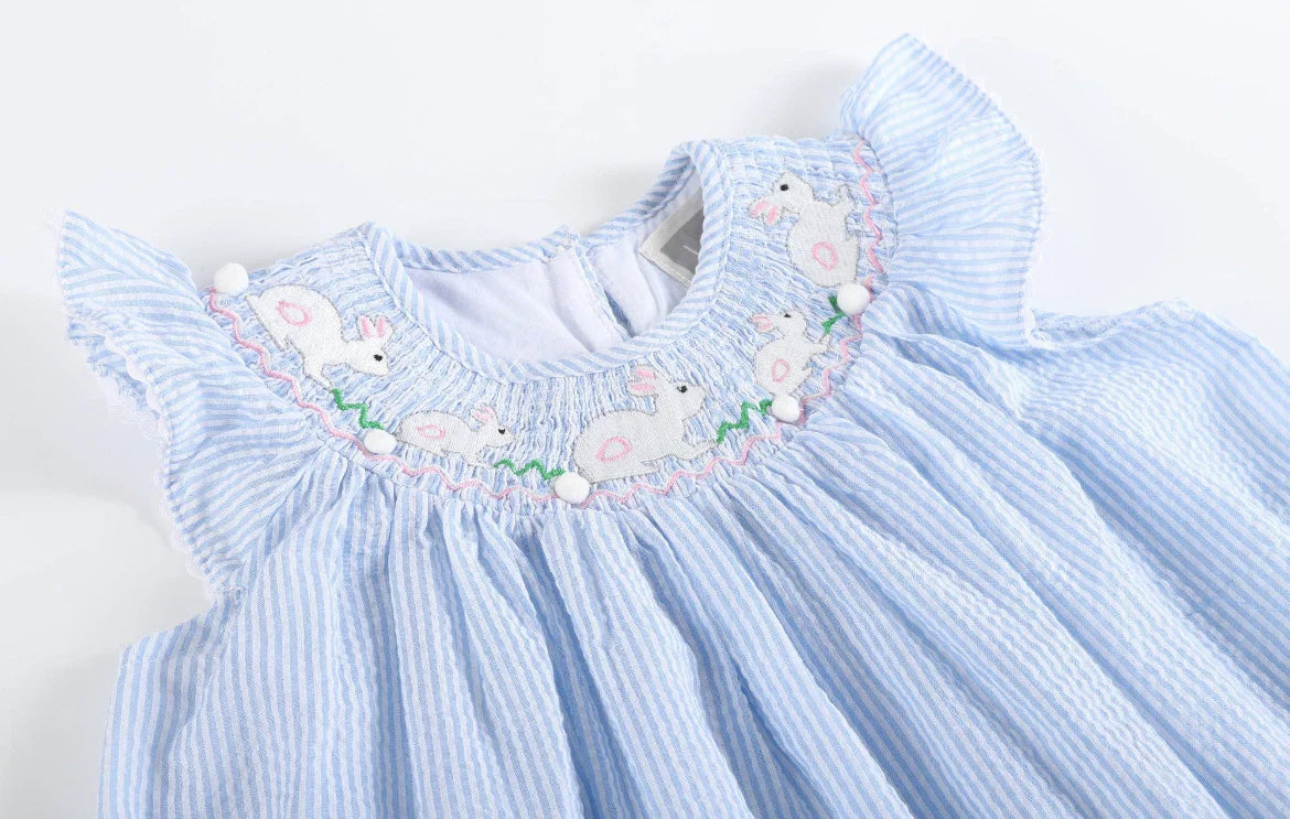 Lil Cactus Blue Seersucker Easter Bunny Dress