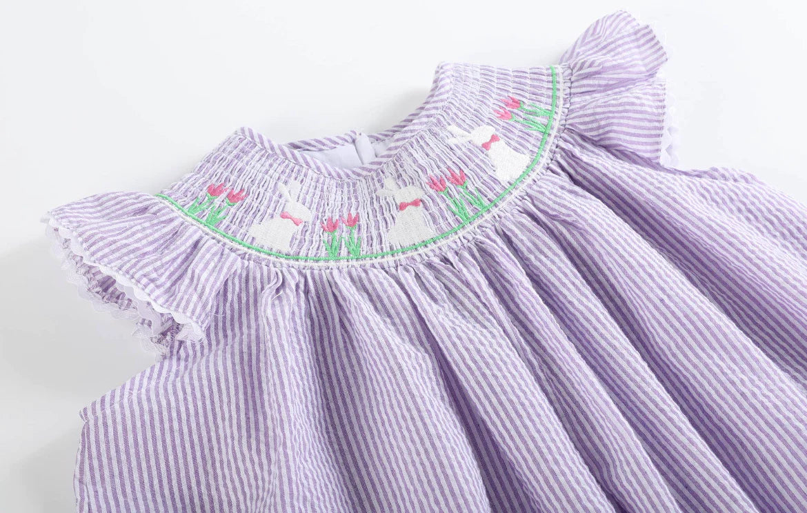 Lil Cactus Light Purple Seersucker Easter Bunny Dress