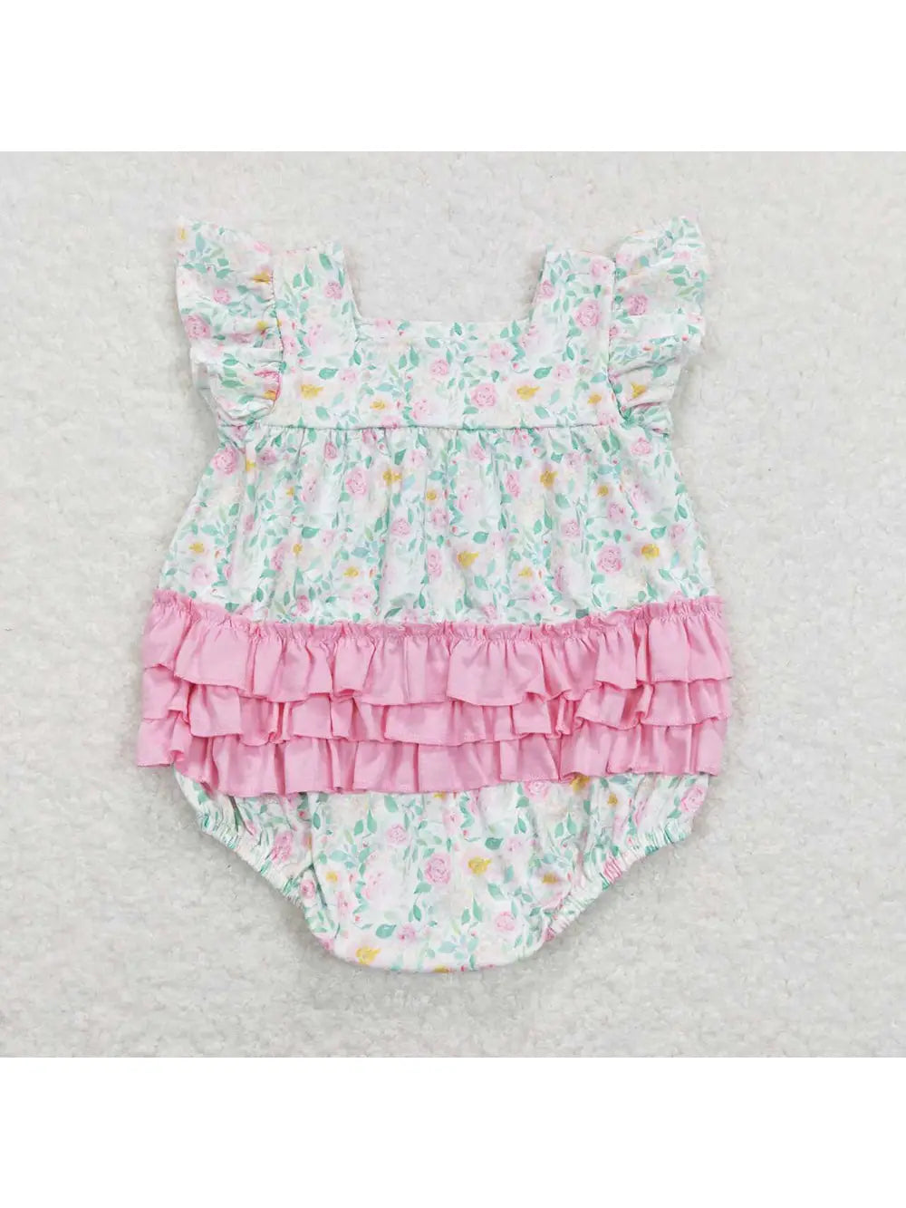 Baby Infant Girls Pink Flowers Ruffles Romper