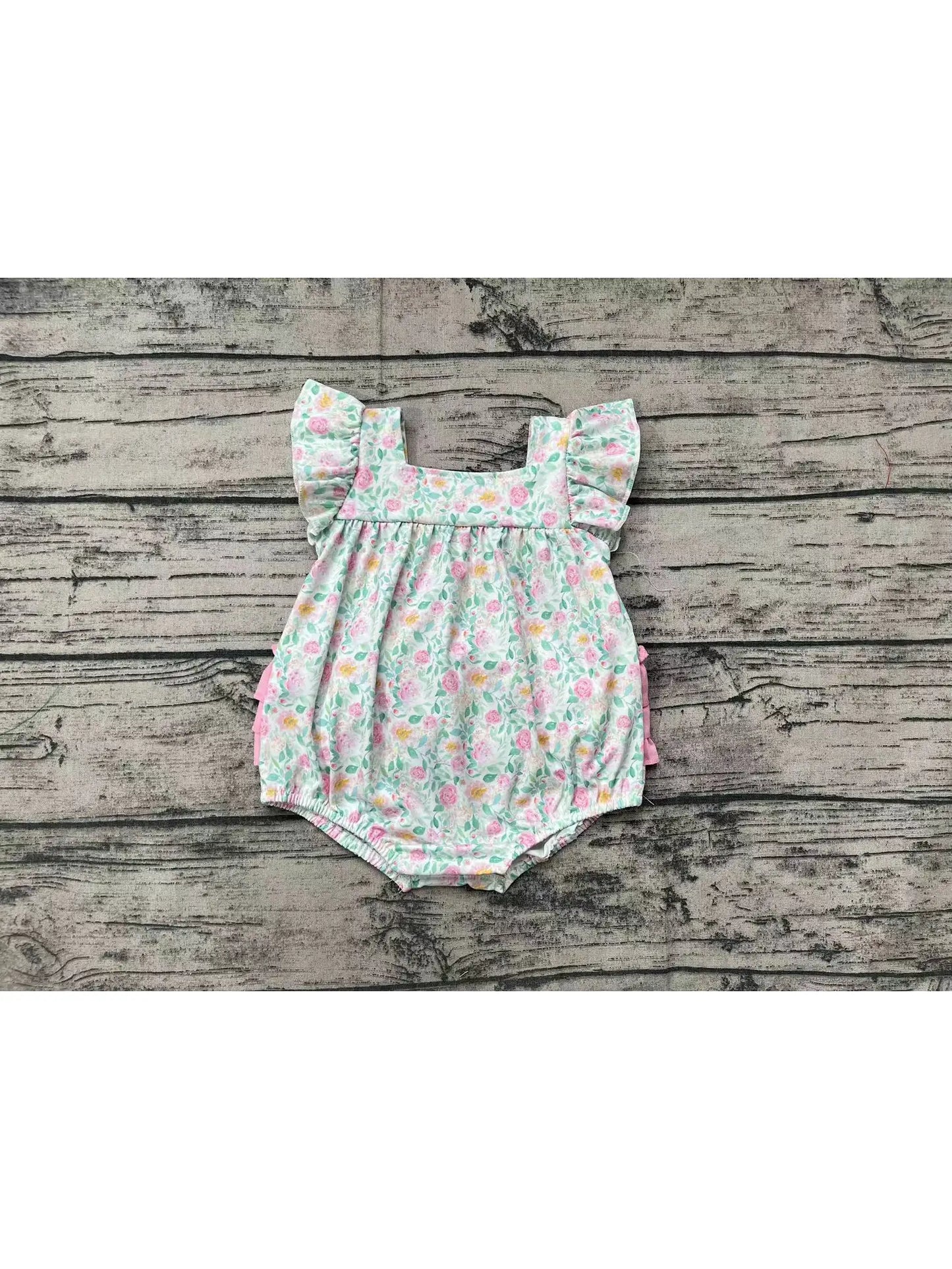 Baby Infant Girls Pink Flowers Ruffles Romper