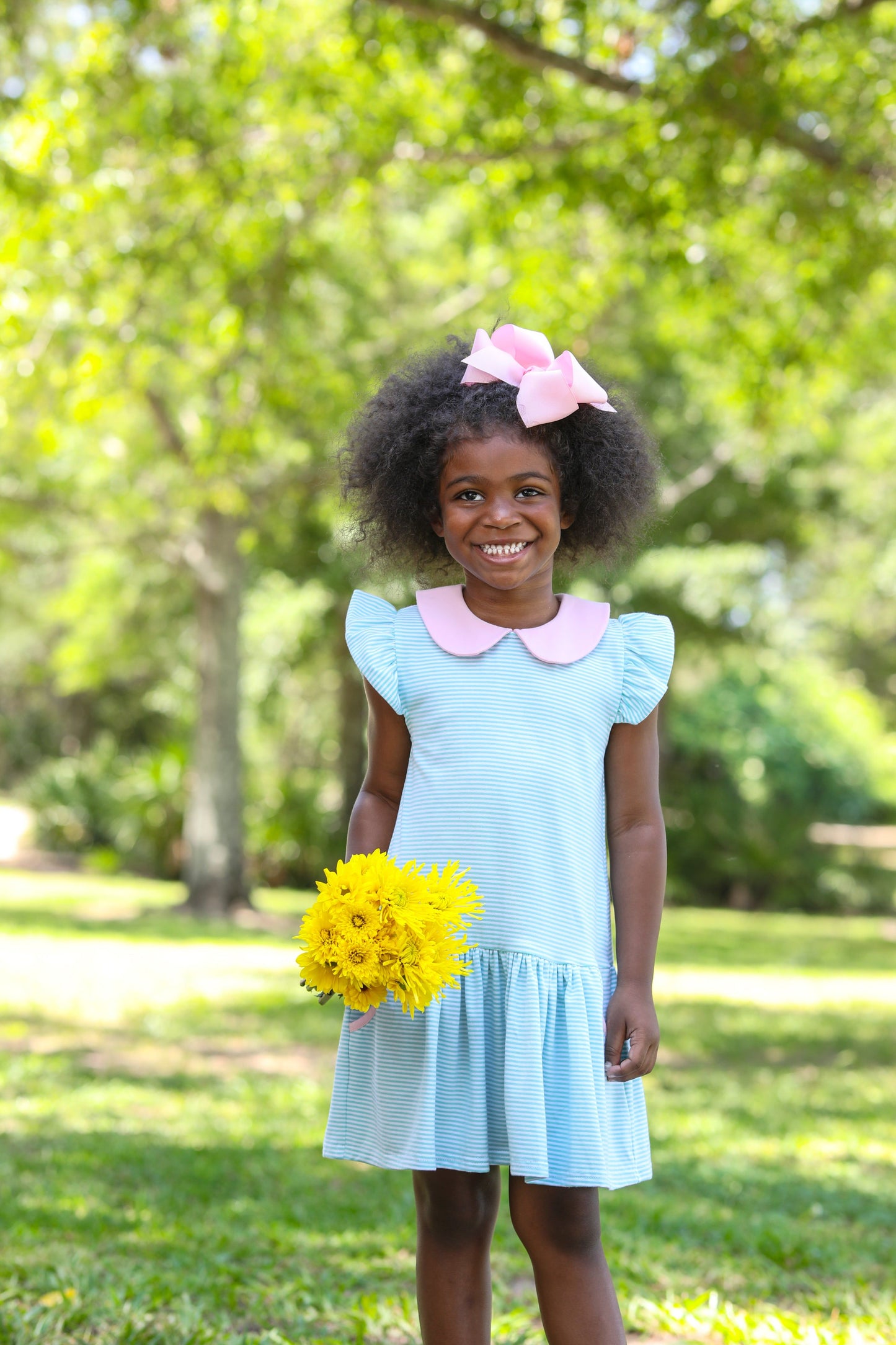 Trotter Street Kids Genevieve Dress - Mint Stripe & Light Pink