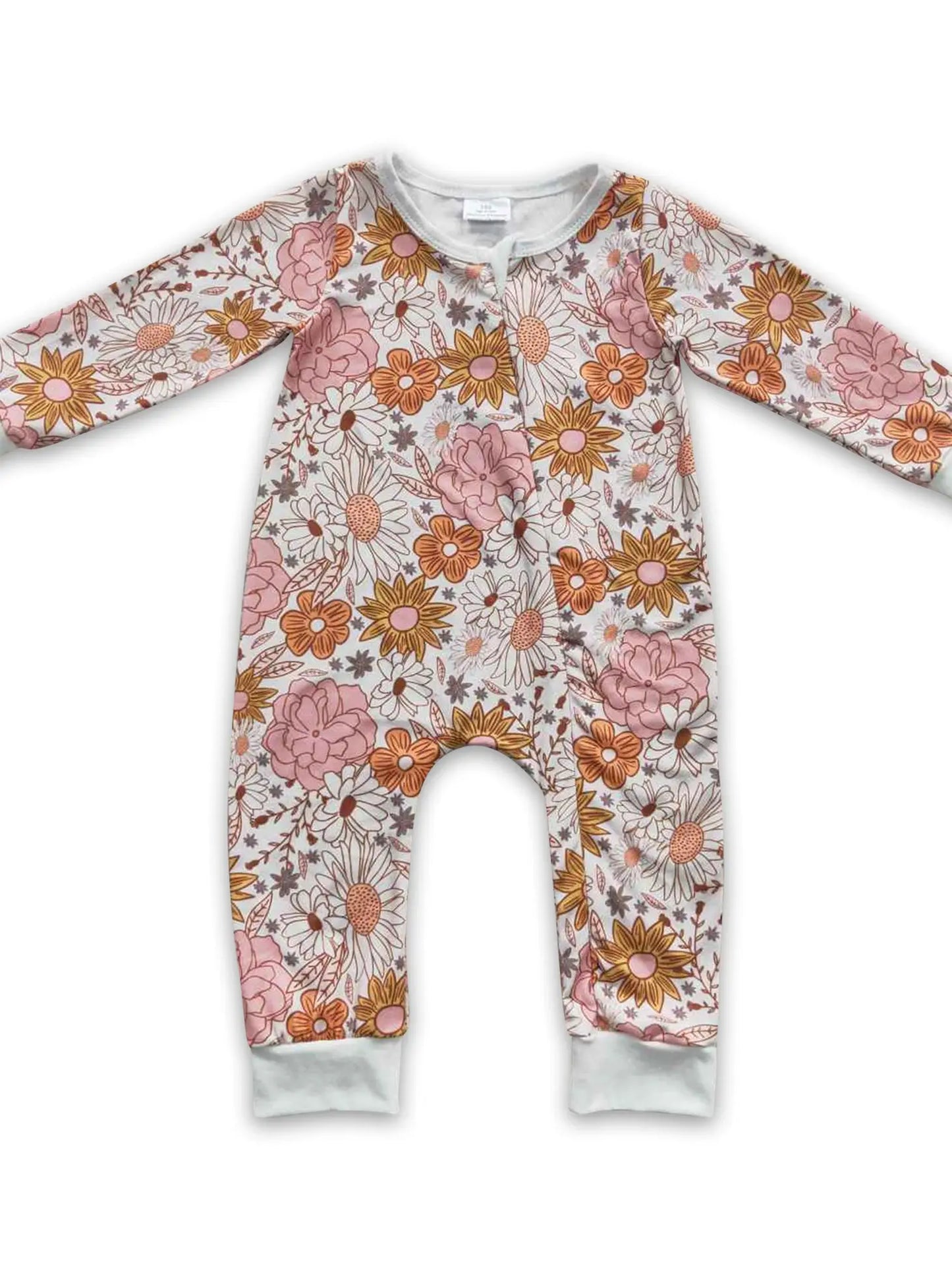 L/S Floral Baby Girls Zipper Fall Romper/Pajamas