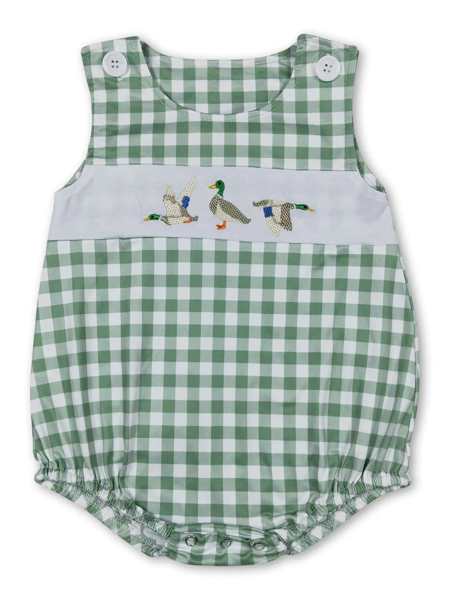 Green Plaid Sleeveless Duck Summer Romper