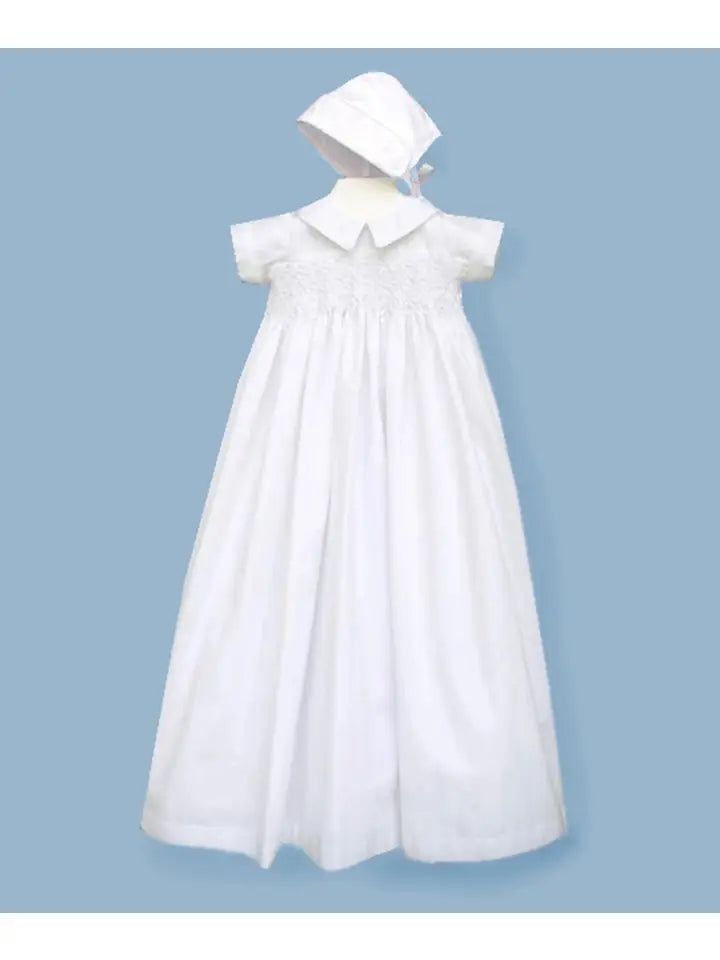 Hand Smocked Boy Christening Gown + Bonnet