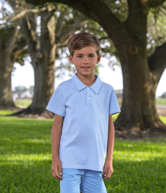 Trotter Street Kids Henry Polo - Cornflower Blue Stripe