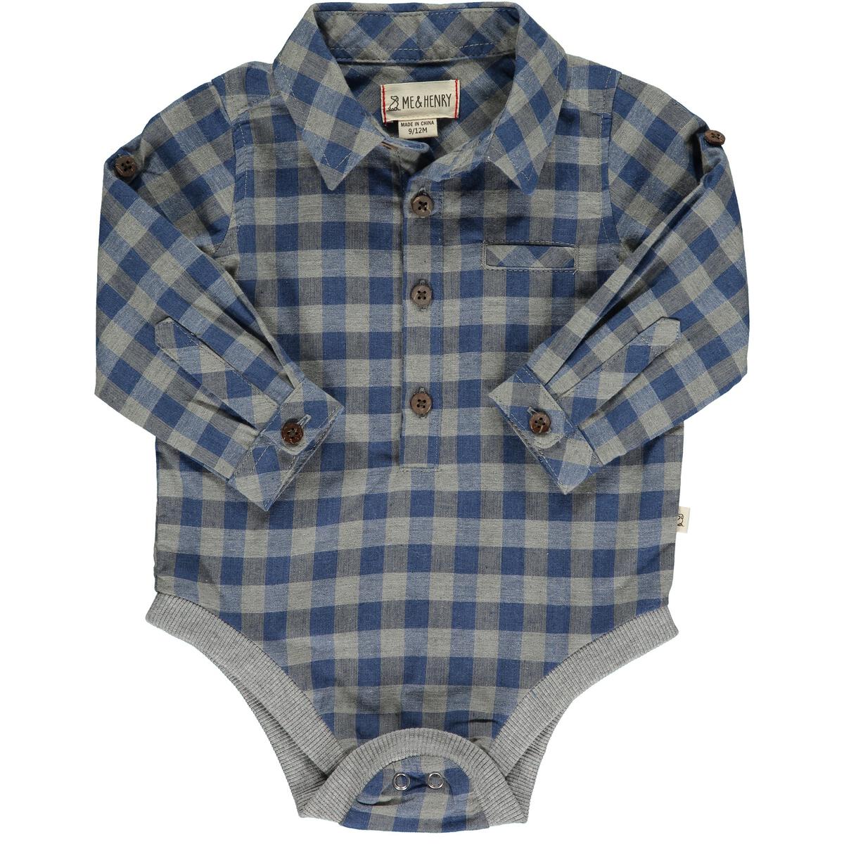 Me + Henry Jasper Woven Onesie - Grey/Blue Plaid