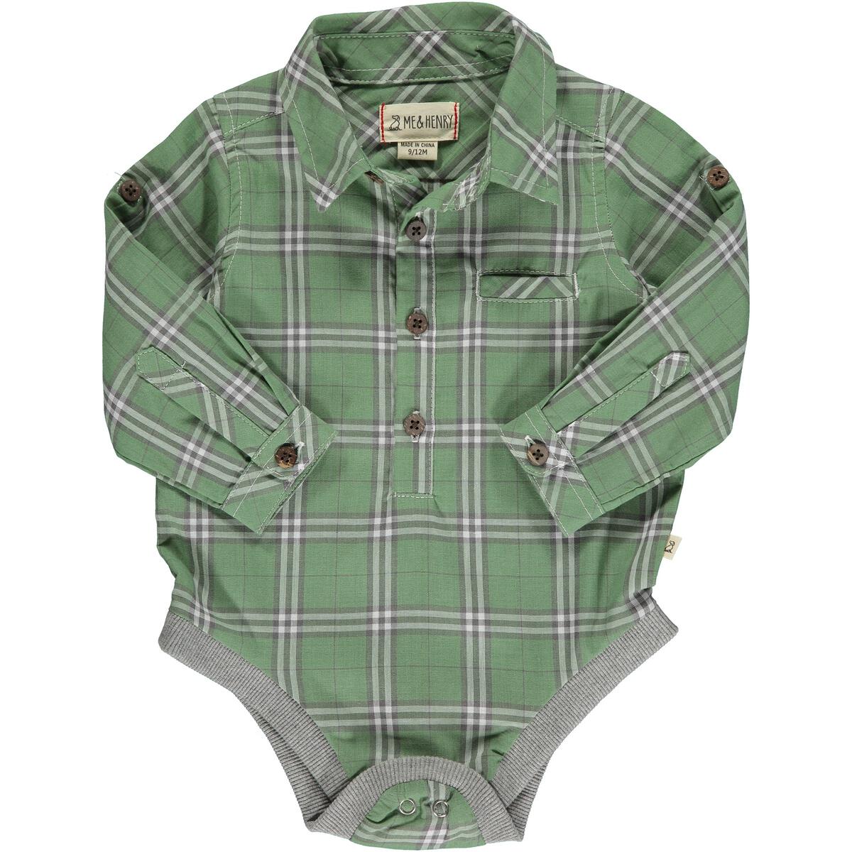 Me + Henry Jasper Woven Onesie - Sage Plaid