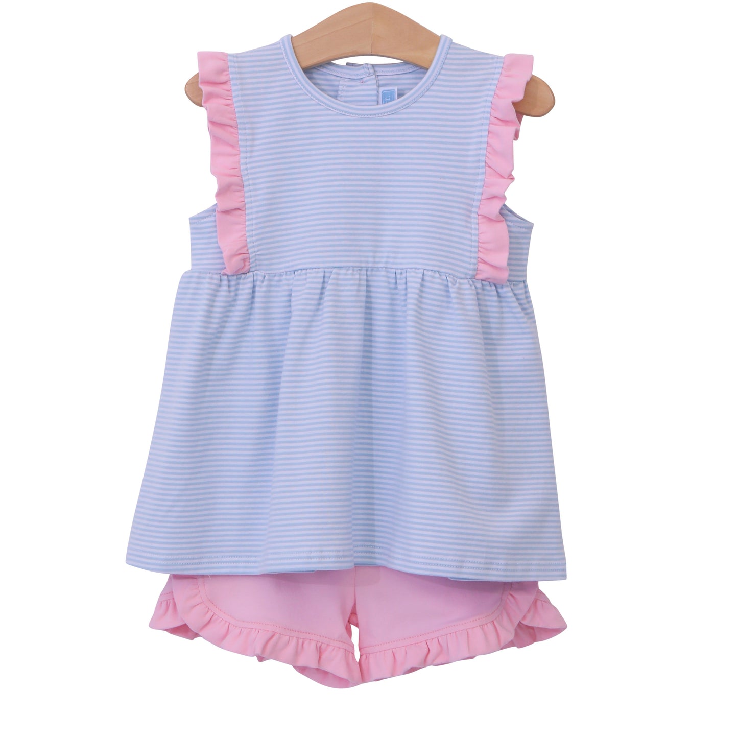 Trotter Street Kids Josie Short Set - Light Blue Stripe & Light Pink