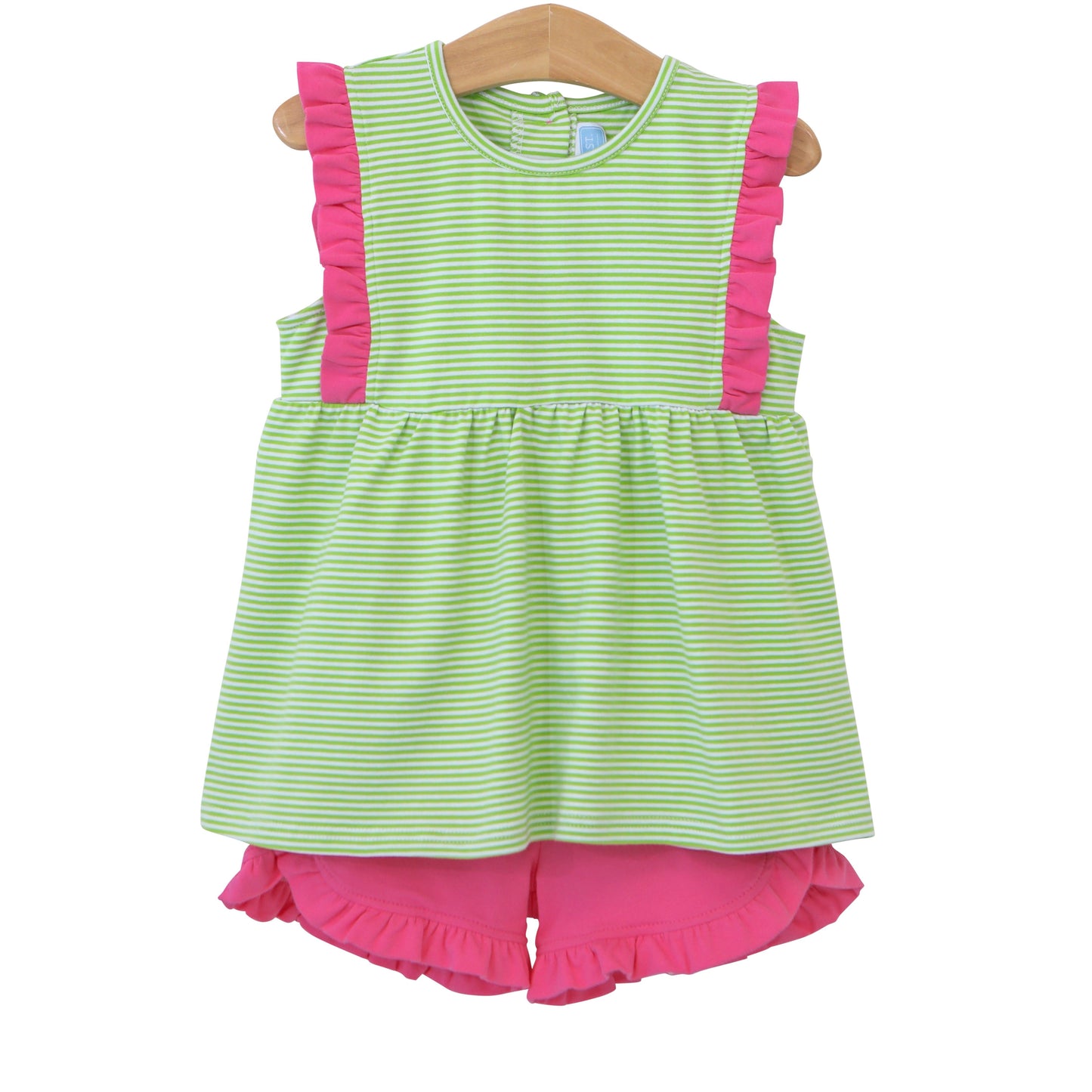 Trotter Street Kids Josie Short Set - Lime Green Stripe & Pink