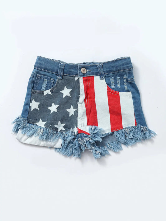 Stars Stripe Patriotic Denim Shorts