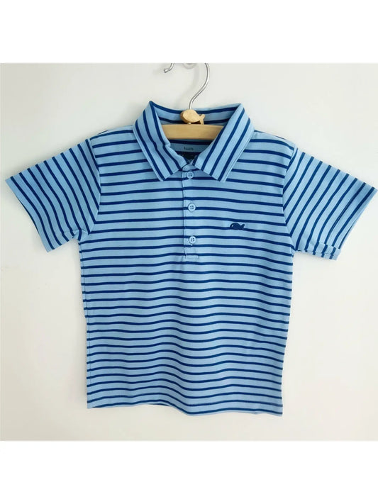 Short Sleeve Polo - Dark and Light Blue Stripes