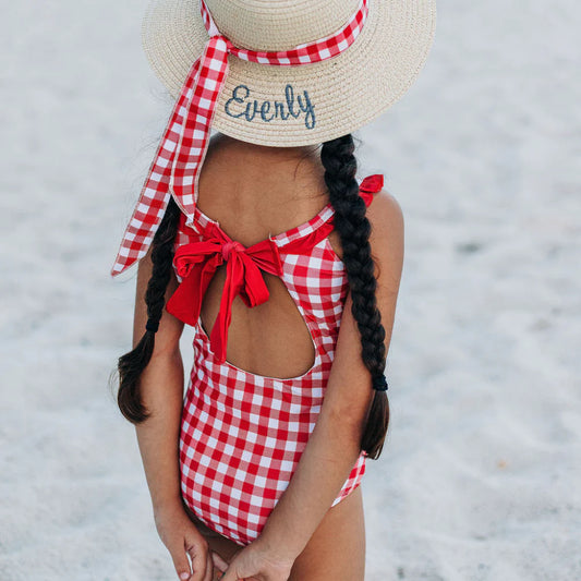 Sugar Bee Clothing Bow Back Swimsuit - Red Gingham