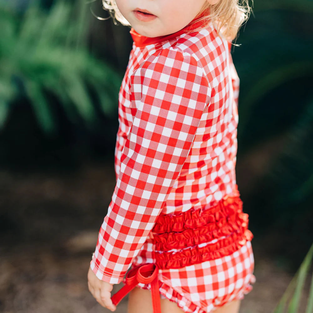 Sugar Bee Clothing Ruffle Bottom Swimsuit - Red Gingham