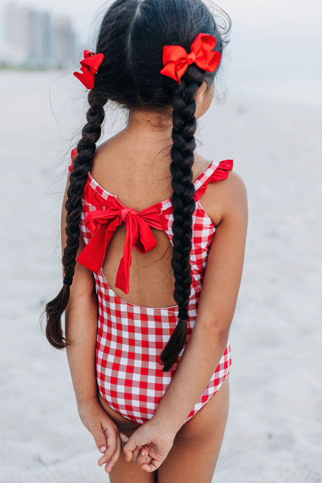 Sugar Bee Clothing Bow Back Swimsuit - Red Gingham