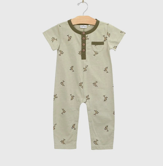 Henley Long Romper with Frogs