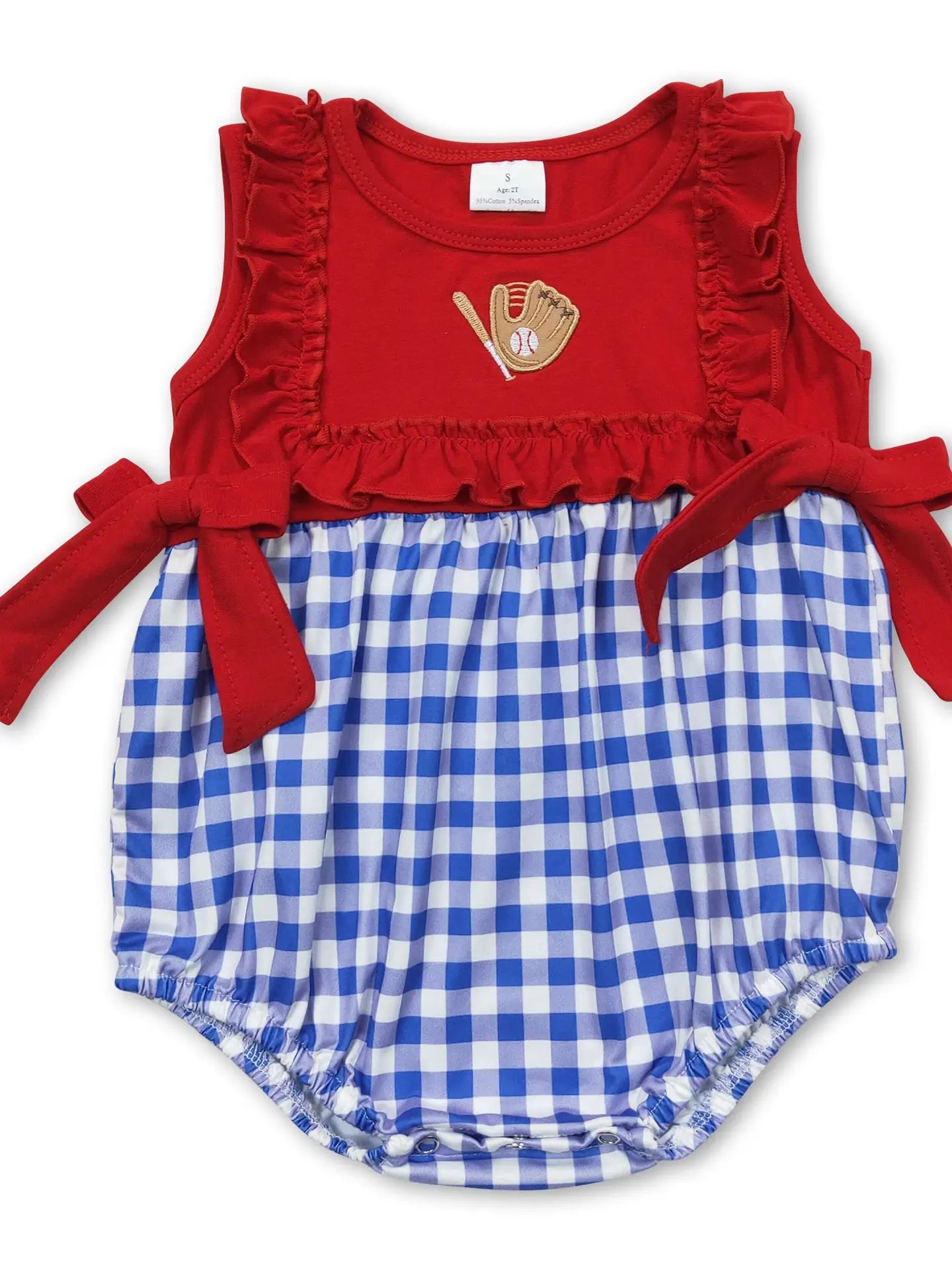 Ruffle Red Baseball Blue Plaid Romper