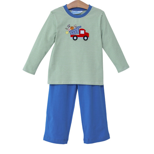 Trotter Street Kids Sports Dump Truck Applique Pants Set