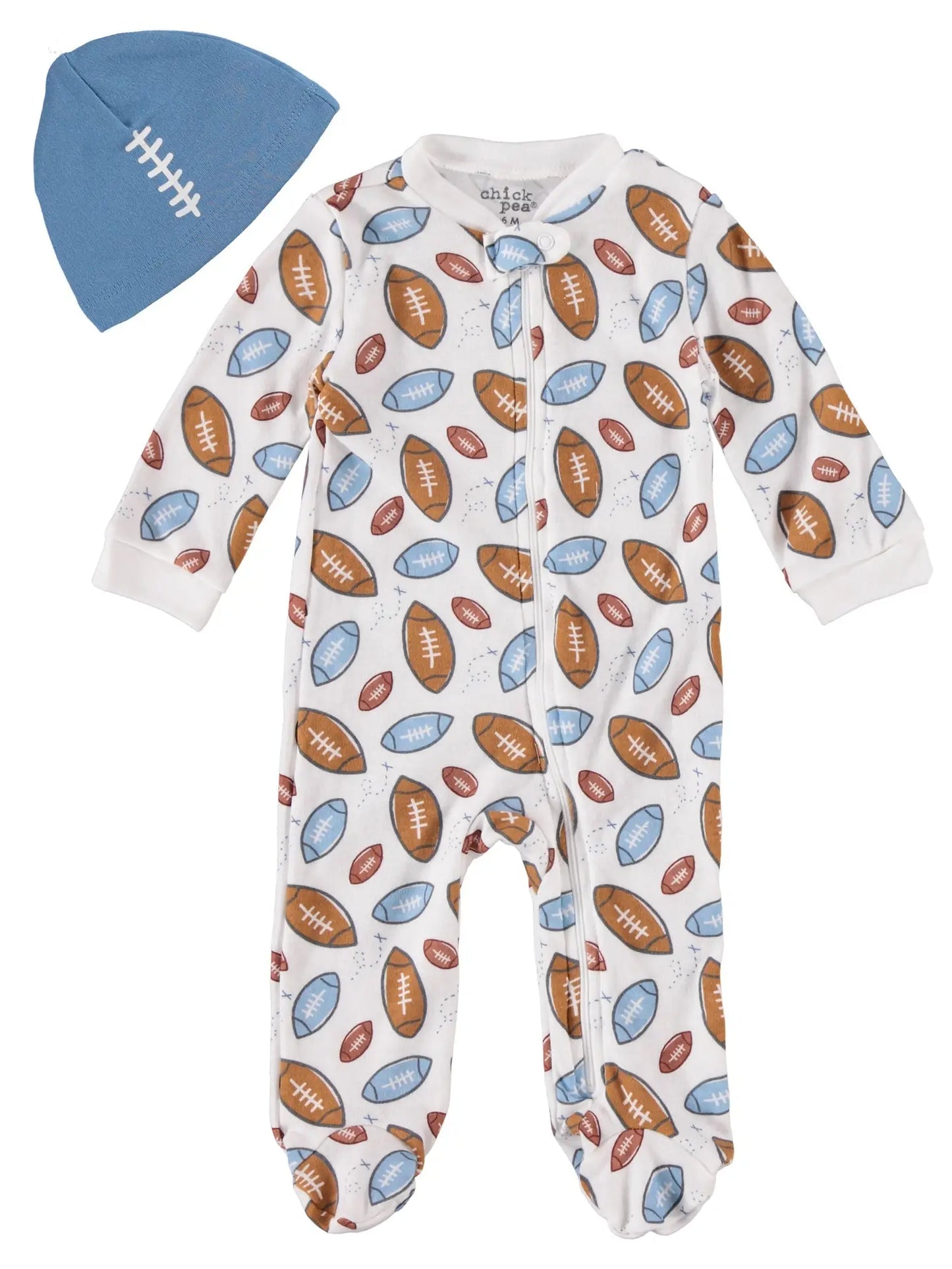 Baby Boy Pajama Set: Zipped Sleeper and Knotted Hat - Sports Star