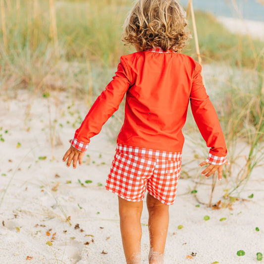 Sugar Bee Clothing Swim Shorts - Red Gingham