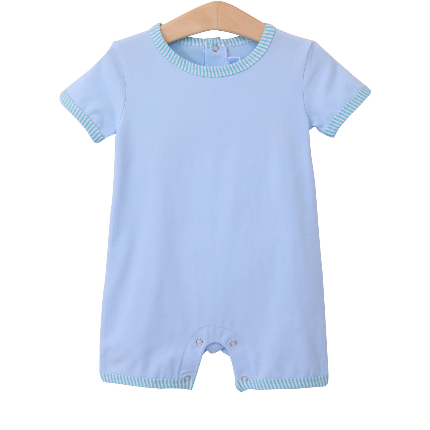 Trotter Street Kids Thomas Romper - Light Blue & Mint Stripe