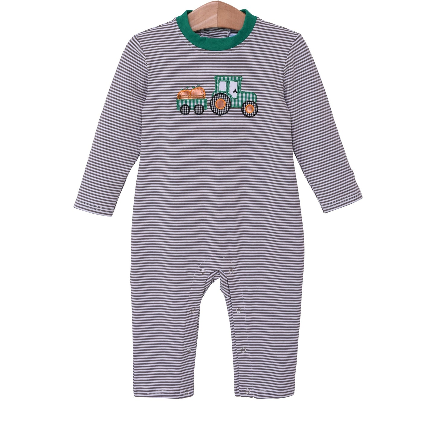 Trotter Street Kids Tractor Pumpkin Applique LS Romper