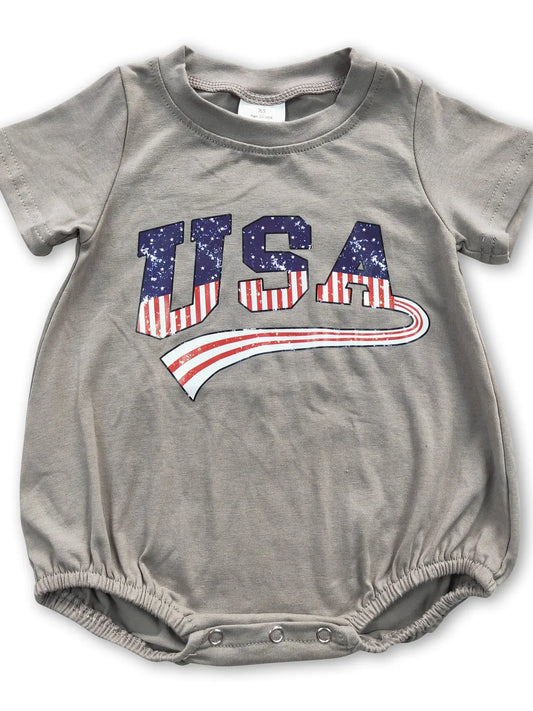 USA Vinyl Grey Cotton 4th of July Romper