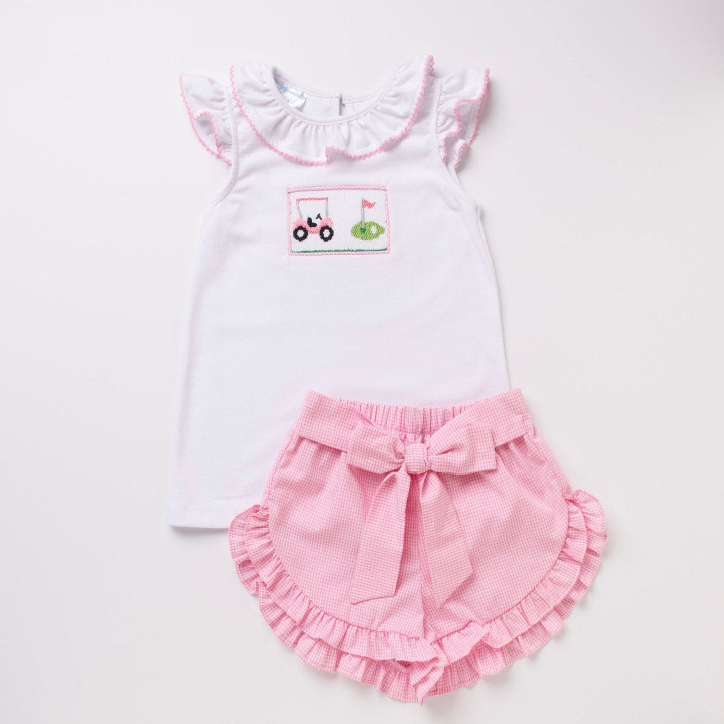 Smocked Pink Golf Short Set